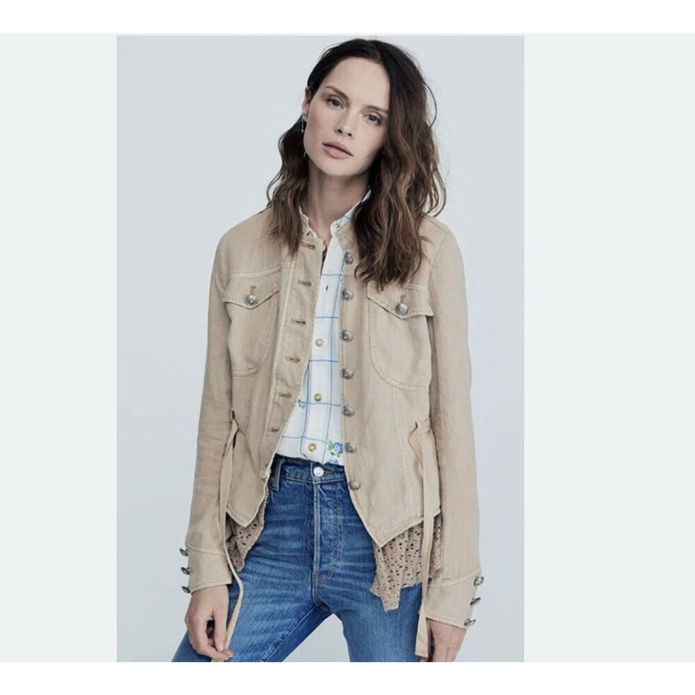 Free People Emilia Military Jacket Womens XS Khaki Lace Pirate Boho Cottagecore